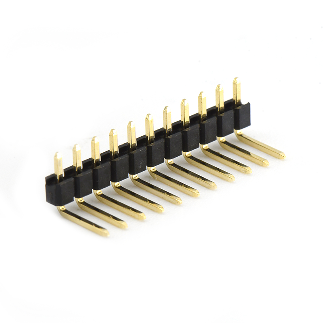 Pitch 2.54mm 90° 单排 DIP 单塑排针 弯平面 PC :6.0MM 11Pin 黑色 镀全金G/F